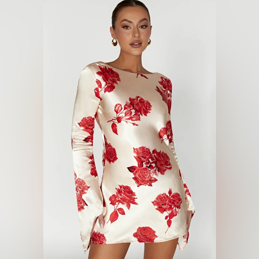 NWT Meshki Davina Satin Long Sleeve Mini Dress XS